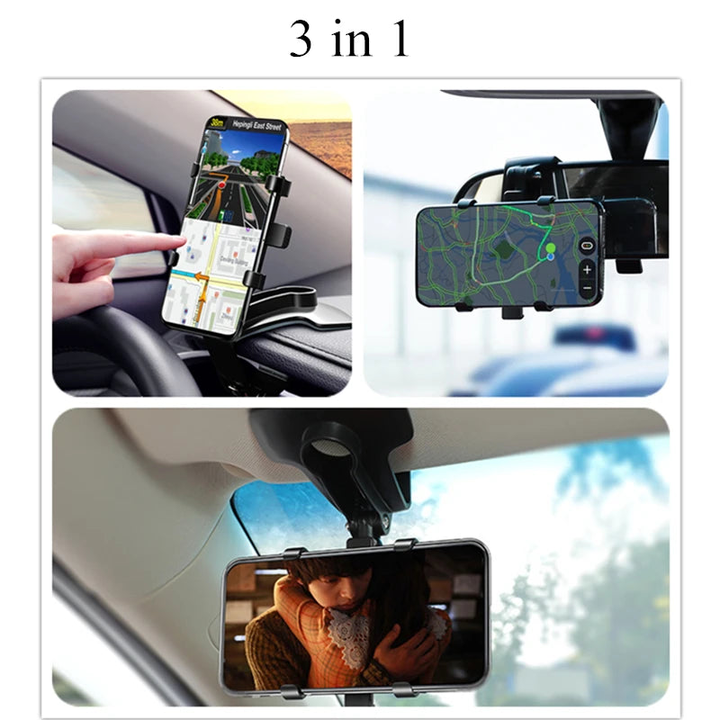 3 in 1 Car Phone Holder Dashboard Rearview Mirror