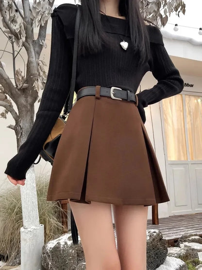 Coffee Color Woolen Bodycon Mini Dress