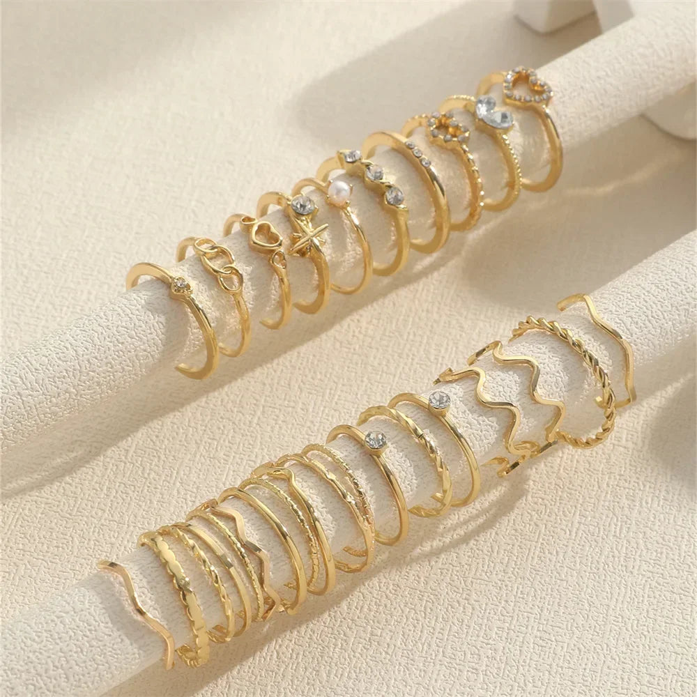 Fashion Simple Wave Joint Rings Set