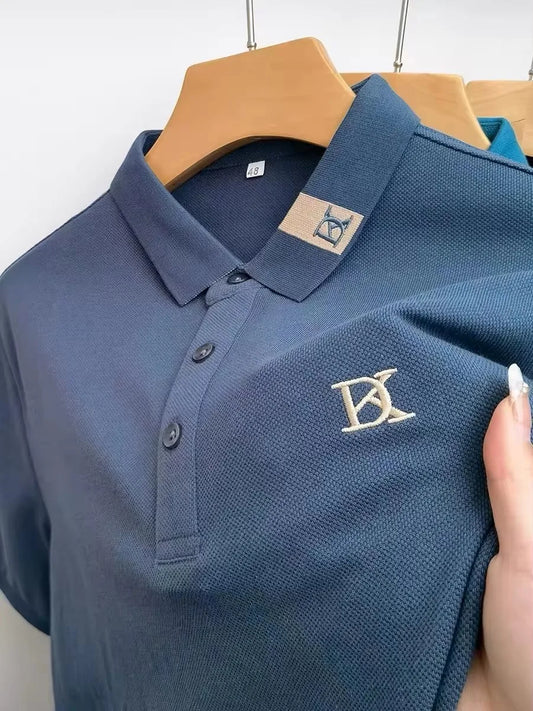 Brand letter embroidered short sleeved men's polo shirt