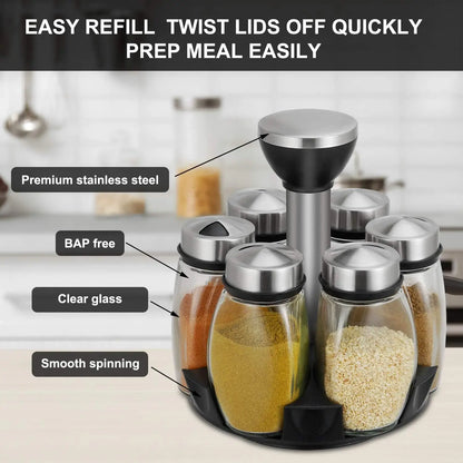 6-Jar Rotating Seasoning Bottle Salt Sugar Pepper