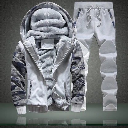 New Winter Tracksuits Men Set Thick Fleece Hoodies+Pants