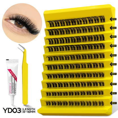 GROINNEYA Lash Clusters Kit With Waterproof Strong Hold DIY Lash Extension