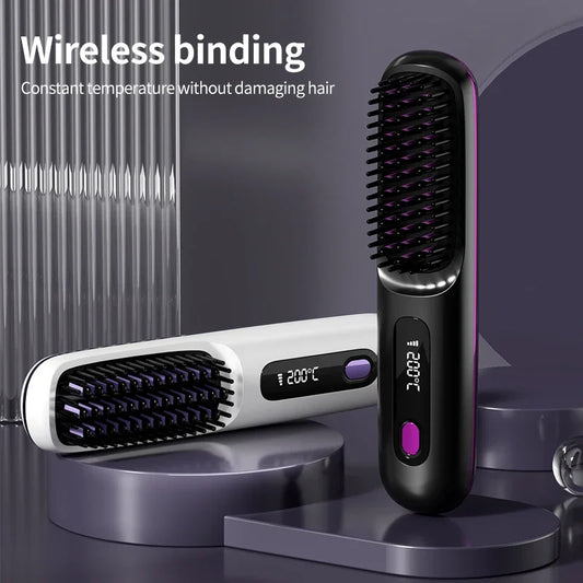 Electric LCD Usb Ceramic Heating Straight Hair Comb Wireless