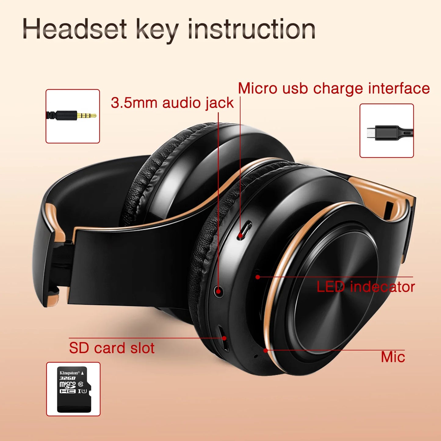 Men Gift Gold Wireless Headphones