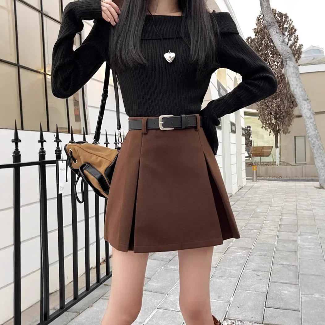 Coffee Color Woolen Bodycon Mini Dress