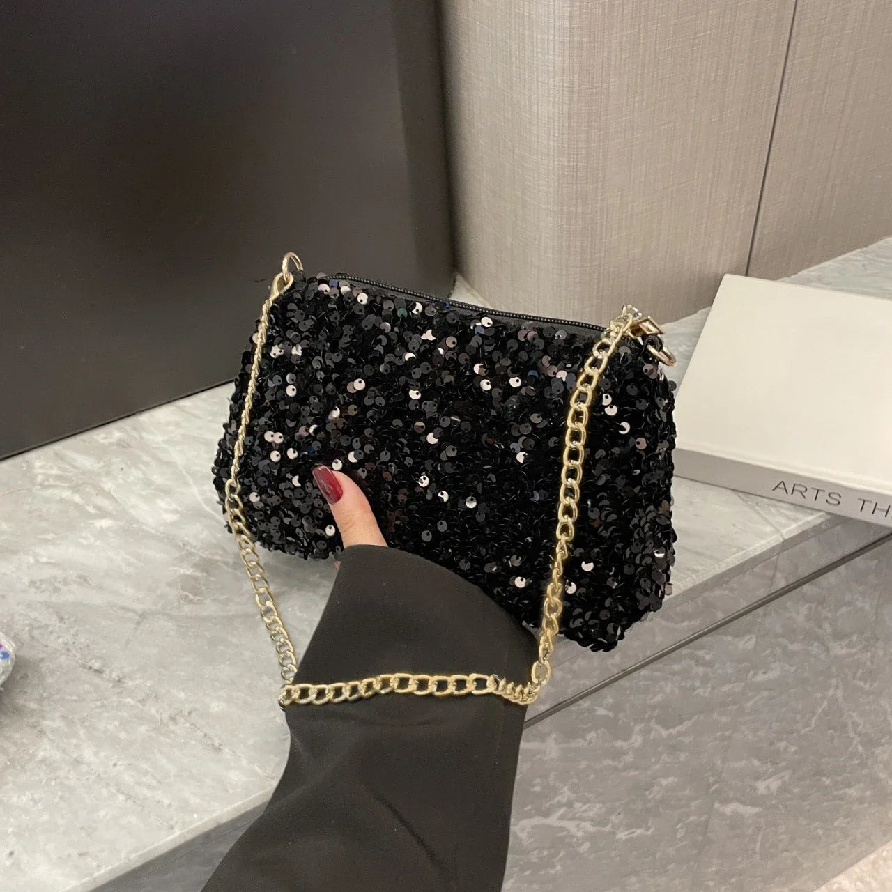 Sequins Crossbody Chain Bag Simple INS Solid Color