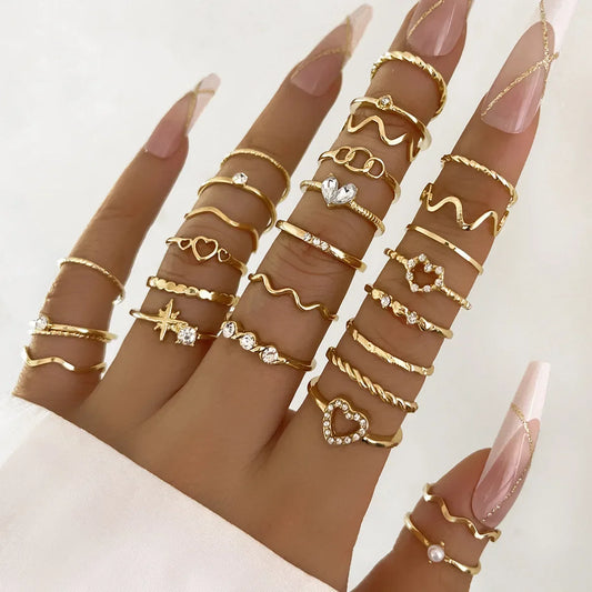 Fashion Simple Wave Joint Rings Set