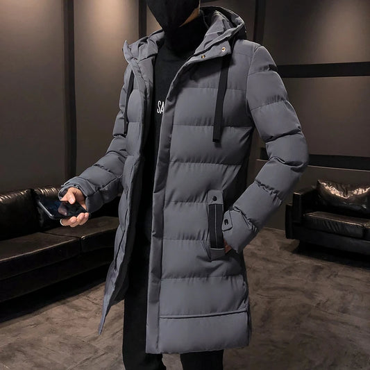 Thicken Warm Men Long Parka Fashion Brand Casual Winter Windbreaker Jacket with Hood Coats Fashion Clothing for Men All-match