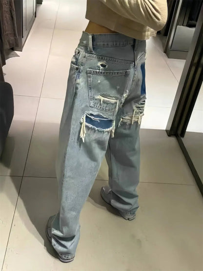 Women Y2K Ripped Baggy Jeans Vintage Solid