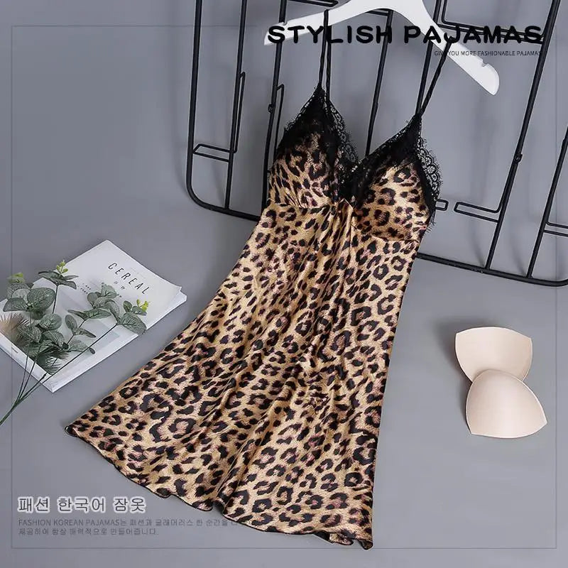 Leopard Print Women's Nightgowns Padded Bra