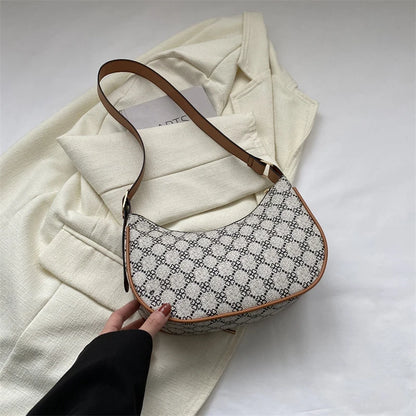 Vintage Print Half Moon Small Shoulder Bags For Women Trend Luxury