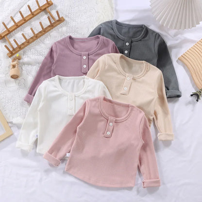 Spring Autumn Kid Long Sleeve T-shirt Solid Color Baby Girl Boy