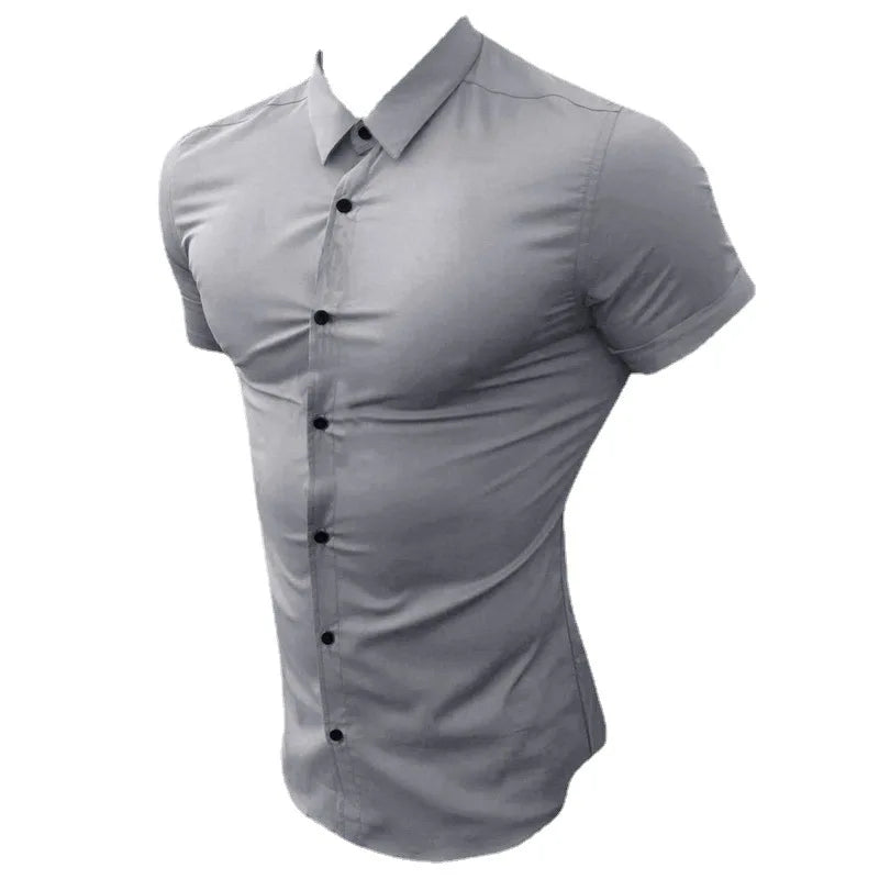 Summer Fashion Super Slim Fit Short Sleeve Shirts Men Classic