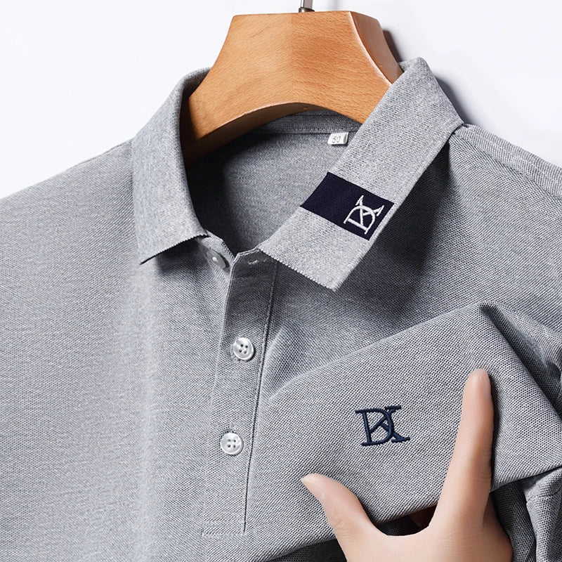 Brand letter embroidered short sleeved men's polo shirt