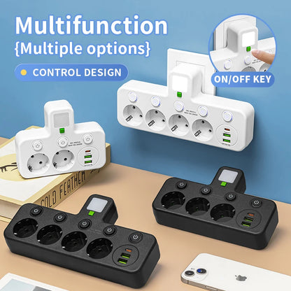 EU Plug Outlet 4 Sockets Multitap Wall Power Strip