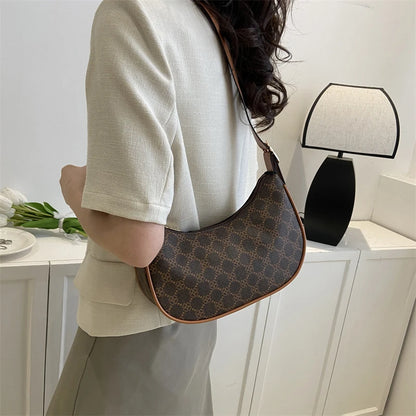 Vintage Print Half Moon Small Shoulder Bags For Women Trend Luxury