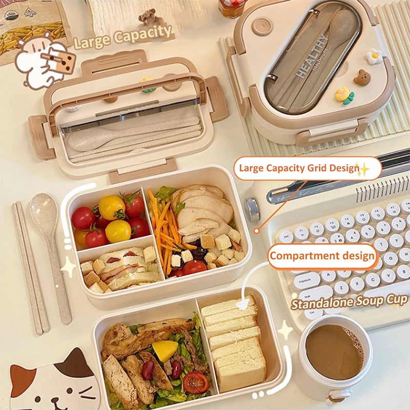 Simple Cute Portable Lunch Box With Compartment For Kids