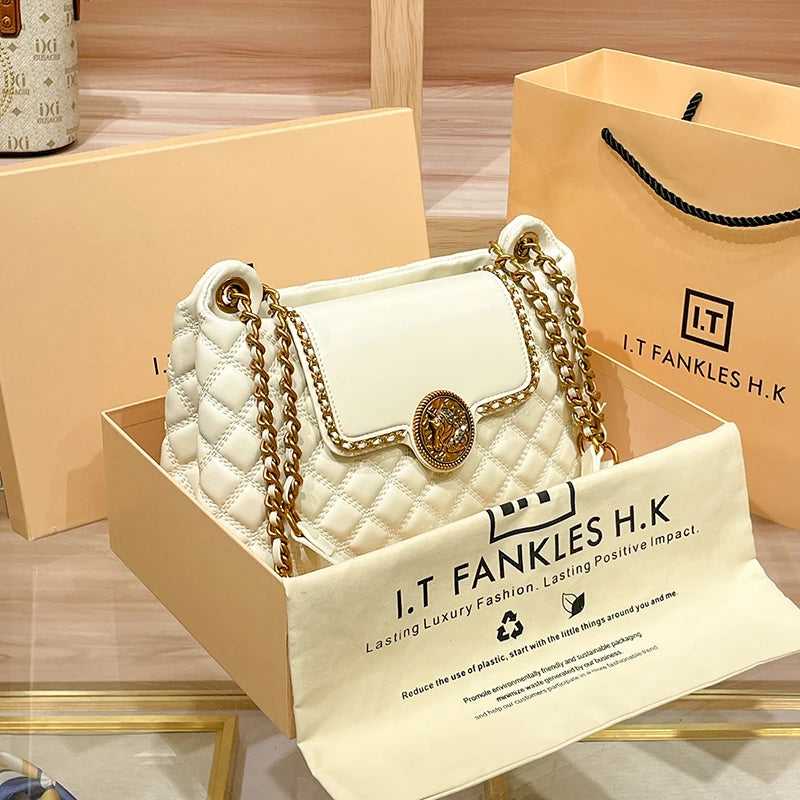 Brand genuine leather chain bag for women in 2024