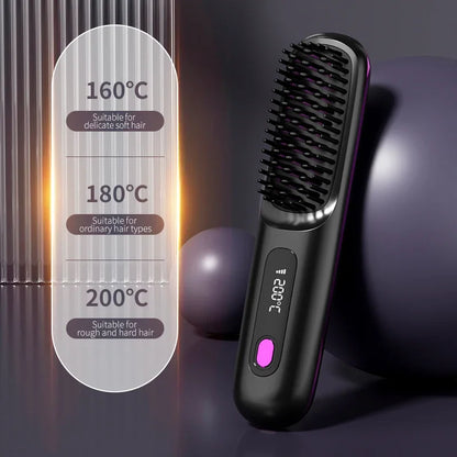 Electric LCD Usb Ceramic Heating Straight Hair Comb Wireless