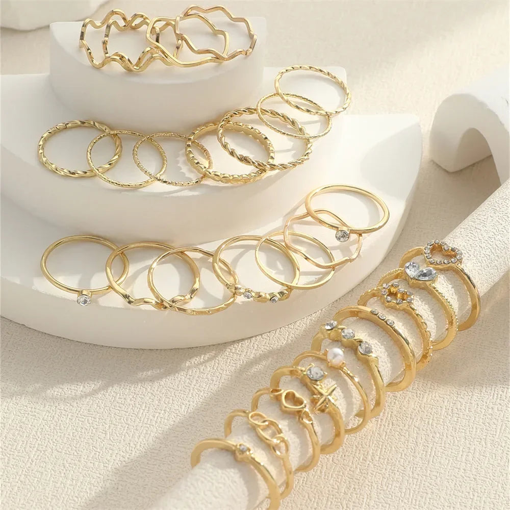 Fashion Simple Wave Joint Rings Set