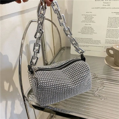 Allover Rhinestone Bucket Bag, Women's Mini Crossbody Bag (6.3*3.54) Inch