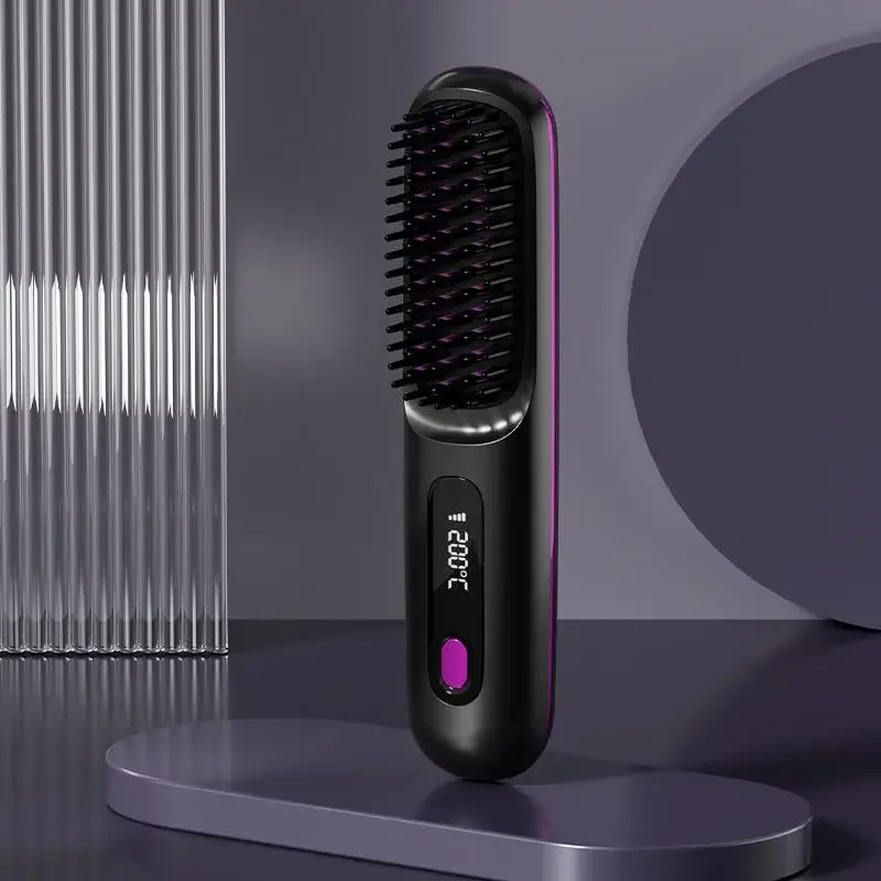 Electric LCD Usb Ceramic Heating Straight Hair Comb Wireless