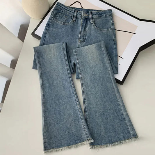 Fringe Micro Flared Jeans Women's Summer Pants