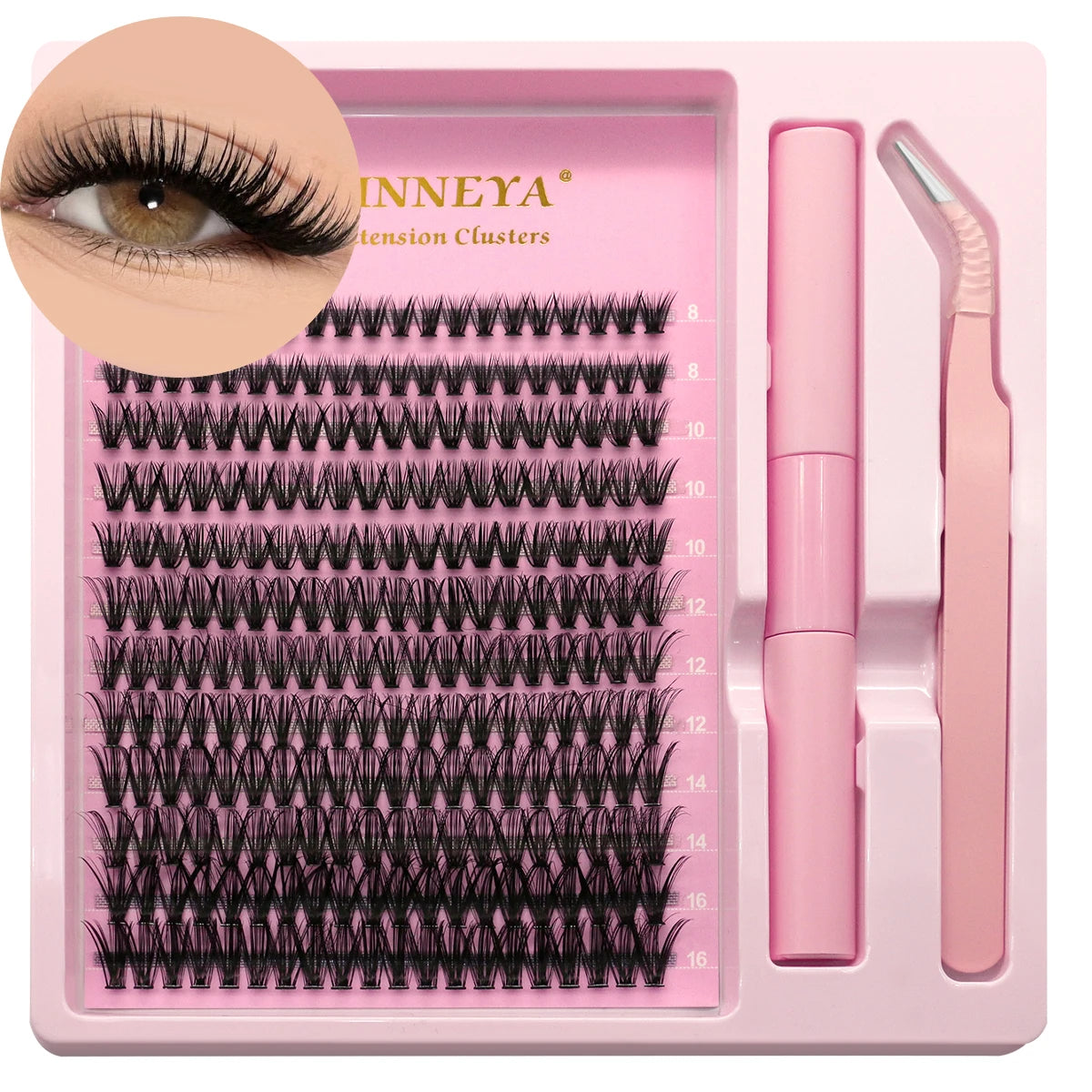 GROINNEYA Lash Clusters Kit With Waterproof Strong Hold DIY Lash Extension