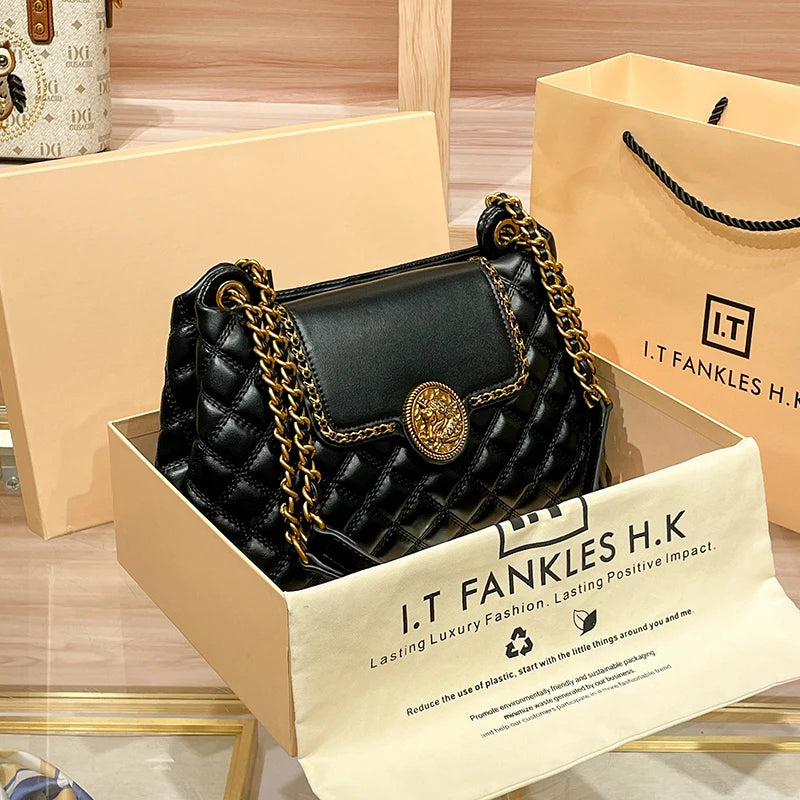 Brand genuine leather chain bag for women in 2024