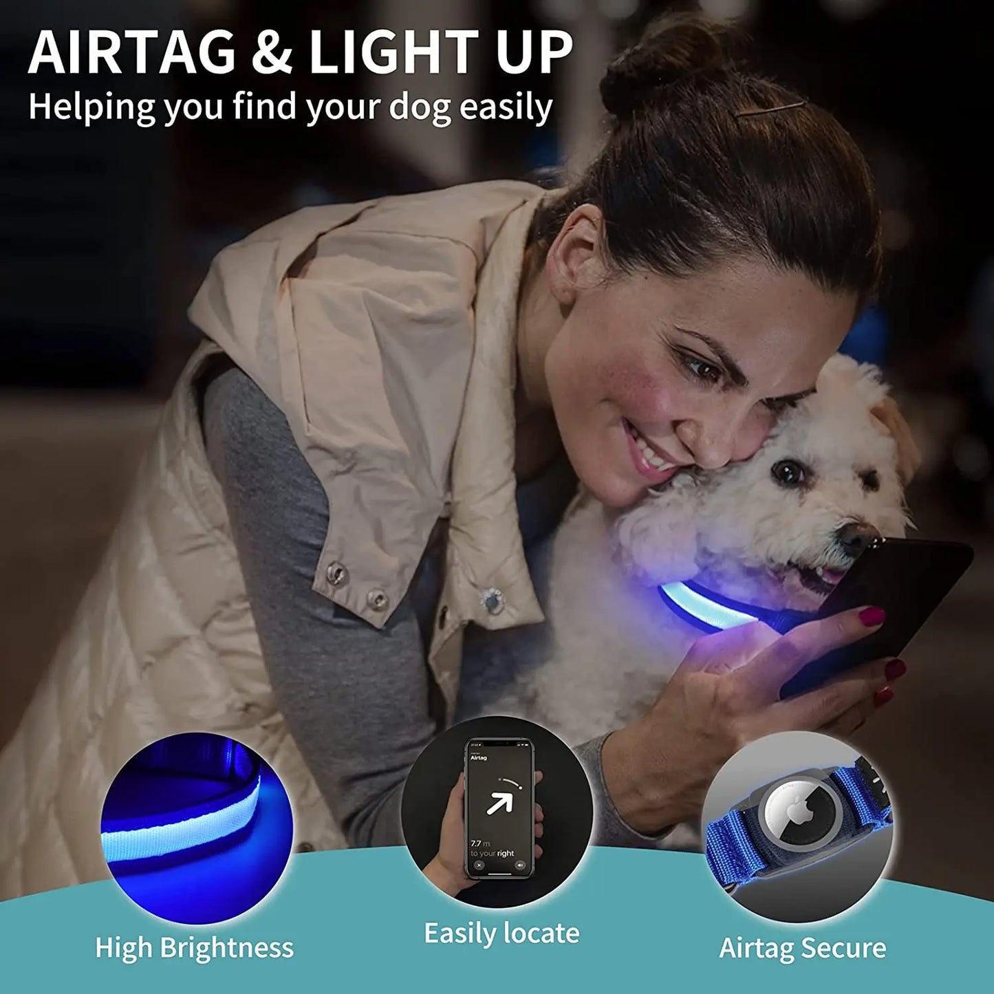 For Apple Airtag GPS Finder Led Dog Collar