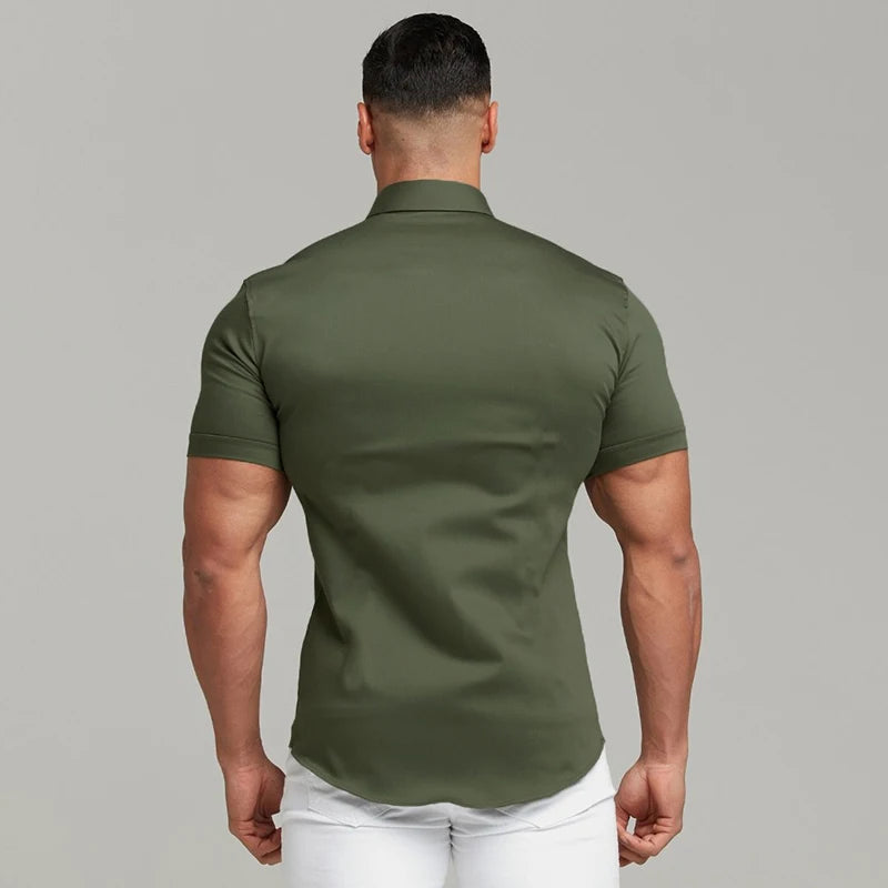 Summer Fashion Super Slim Fit Short Sleeve Shirts Men Classic