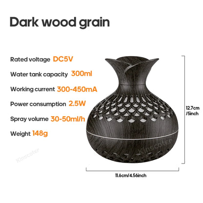 Wood Grain Humidifier 300ml USB Aroma Diffuser