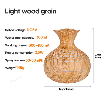 Wood Grain Humidifier 300ml USB Aroma Diffuser