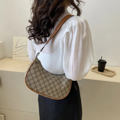 Vintage Print Half Moon Small Shoulder Bags For Women Trend Luxury