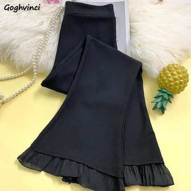 Chic Spliced Lace Wide Leg Pants Women Fashion Solid