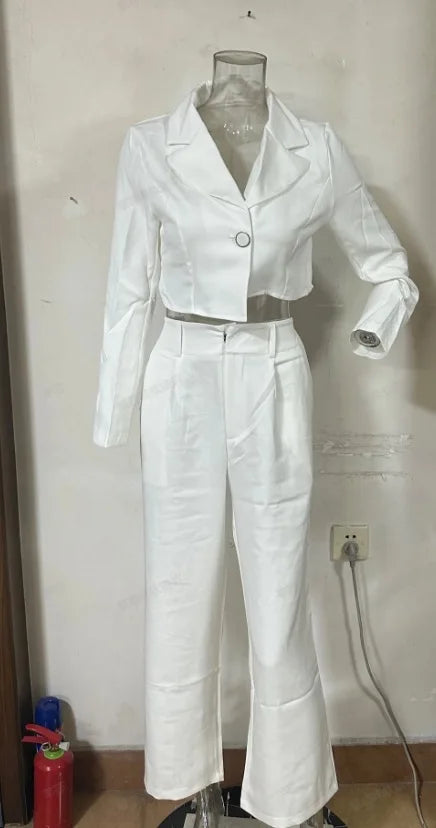 Women Elegant Pant Sets Two Piece Solid Button