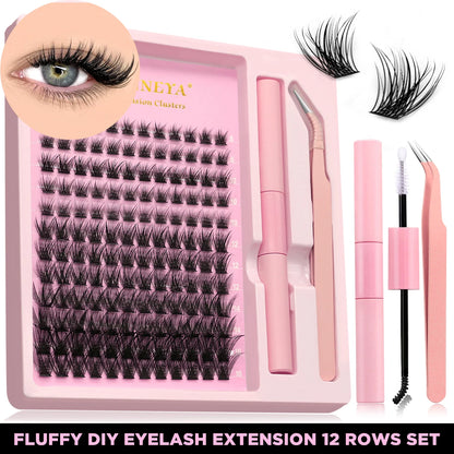 GROINNEYA Lash Clusters Kit With Waterproof Strong Hold DIY Lash Extension