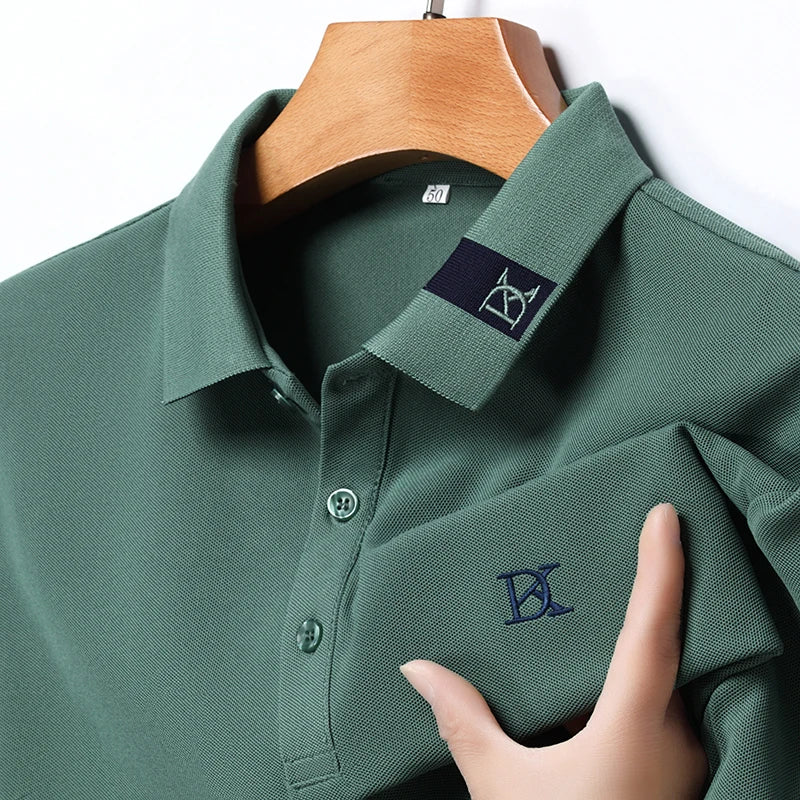 Brand letter embroidered short sleeved men's polo shirt