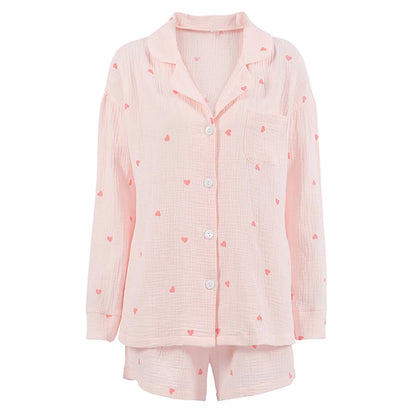 Women 2 Pcs Heart Loungewear Button Down