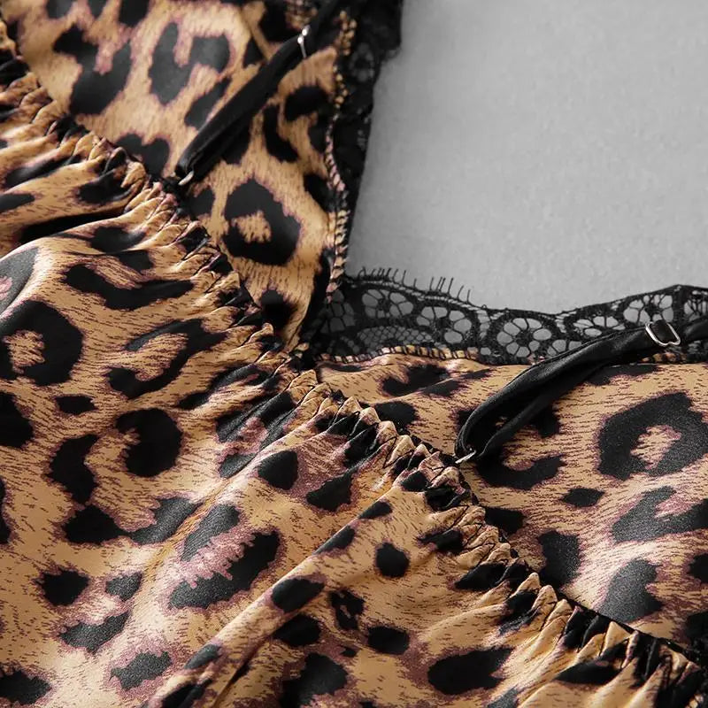 Leopard Print Women's Nightgowns Padded Bra