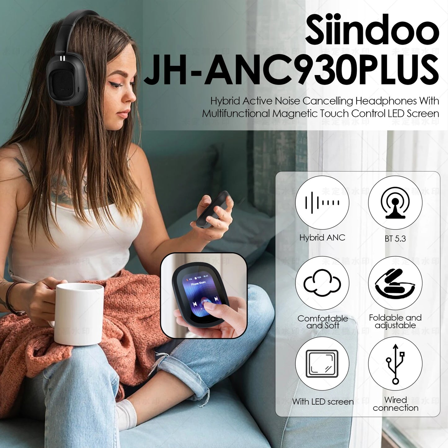 Siindoo JH-ANC930Plus Hybrid Wireless Headphone