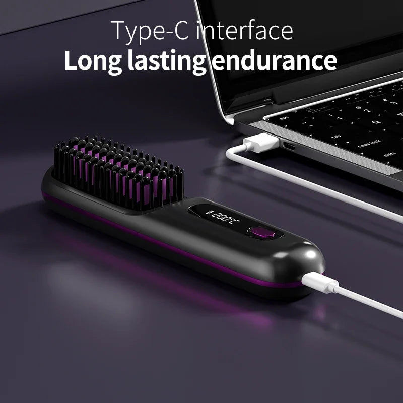 Electric LCD Usb Ceramic Heating Straight Hair Comb Wireless