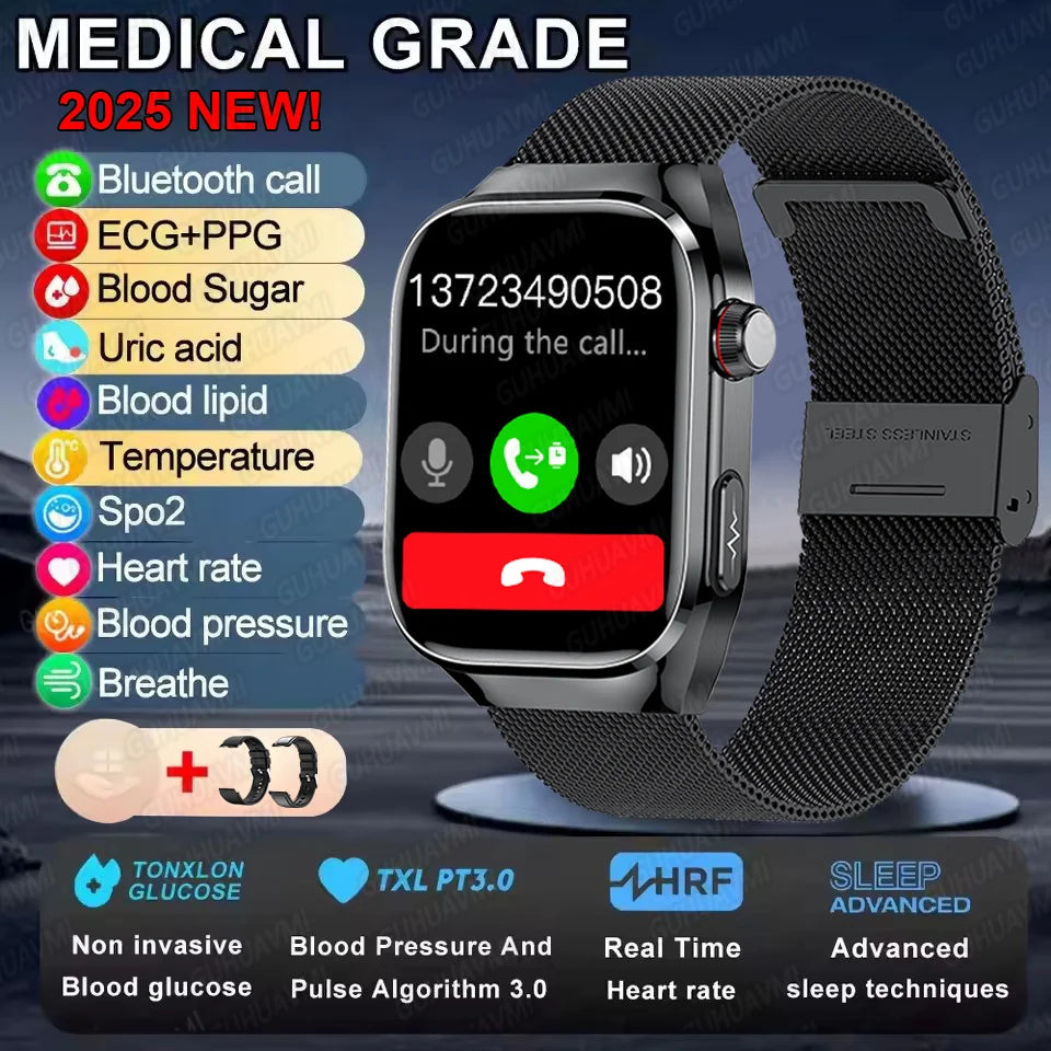 2025 New Blood Glucose ECG Medical Grade Smart Watches