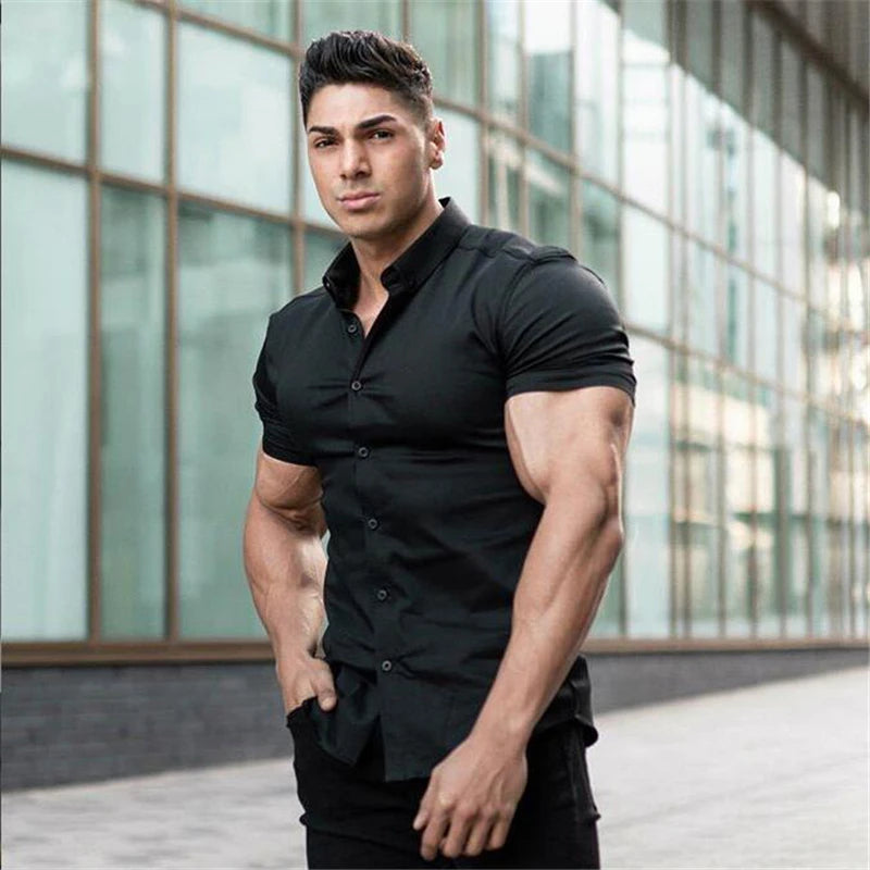 Summer Fashion Super Slim Fit Short Sleeve Shirts Men Classic