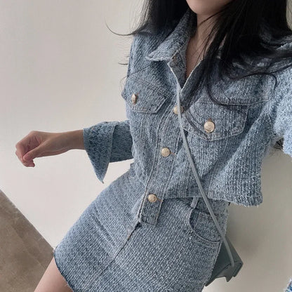 Elegant Tweed Suit Women's Spring Fashion Short Jacket