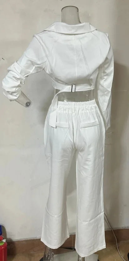 Women Elegant Pant Sets Two Piece Solid Button