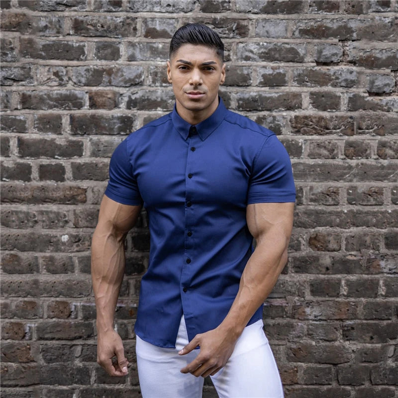 Summer Fashion Super Slim Fit Short Sleeve Shirts Men Classic