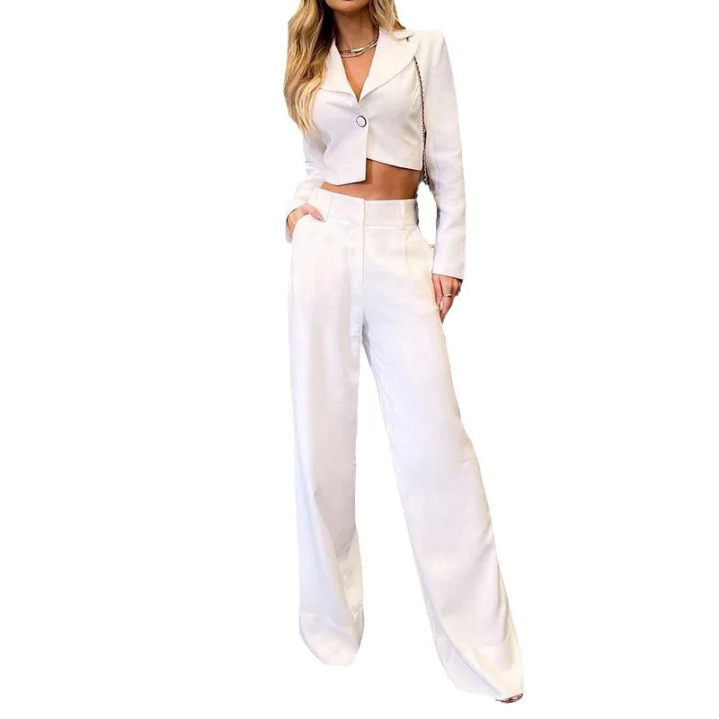 Women Elegant Pant Sets Two Piece Solid Button