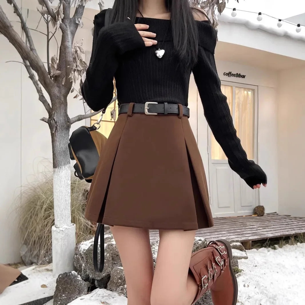 Coffee Color Woolen Bodycon Mini Dress